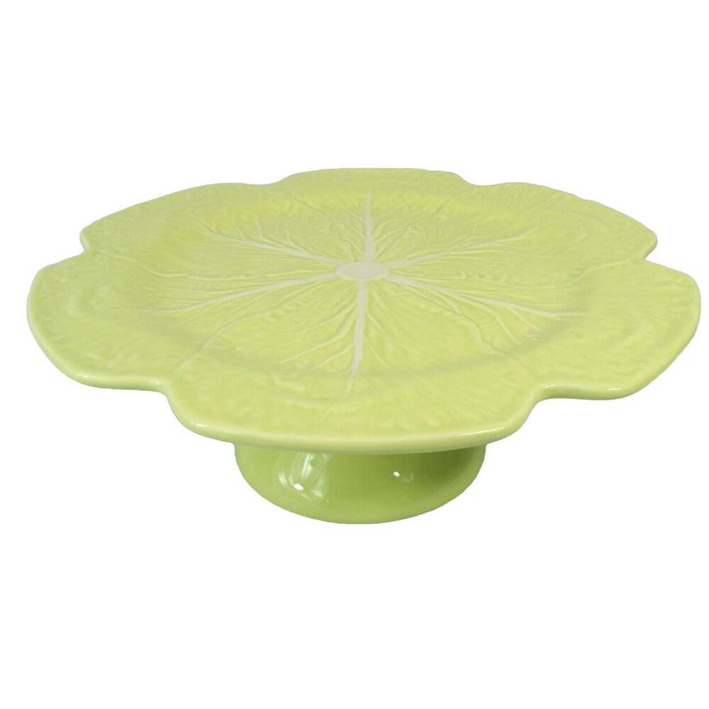 Bordallo Pinheiro Cabbage Light Green 12" Pedestal Cake Stand RARE Majolica